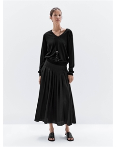 Вязаный свитер из смесовой шерсти с V-образным вырезом, черный Massimo dutti