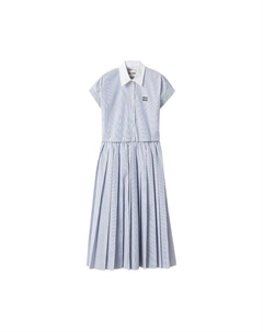 Платье Pleated Striped Poplin Midi Dress, Bianco/Celeste Miu miu