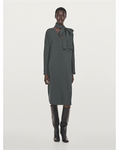 Платье миди с V-образным вырезом и завязкой, серо-голубой Massimo dutti