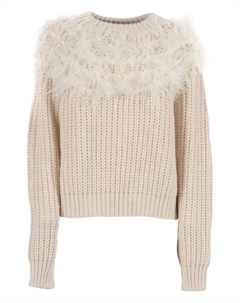 Кофта в рубчик с отделкой из перьев, нейтральный Shirtaporter