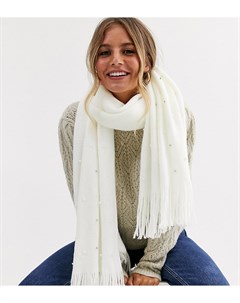 Эксклюзивный зимний шарф белого цвета с отделкой искусственным жемчугом Stitch & pieces