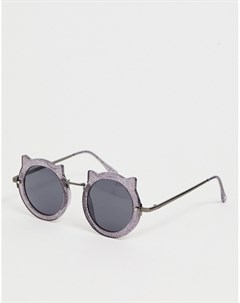 Фиолетовые круглые солнцезащитные очки с оправой в форме мордочки кота и блестками Skinnydip