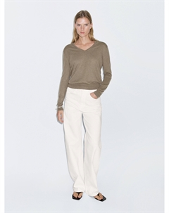 Вязаный свитер из смесовой шерсти с V-образным вырезом, Green Marl Massimo dutti