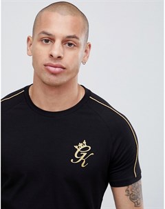 Черная обтягивающая футболка с золотистыми полосками по бокам Gym king