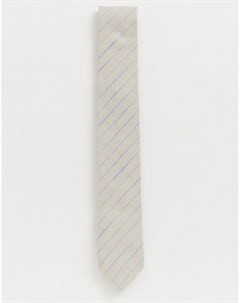 Светло бежевый льняной галстук в полоску Twisted tailor