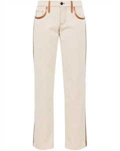 Брюки из канваса с кожаной отделкой, нейтральный Miu miu