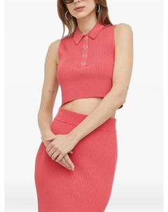 Укороченный топ с воротником-поло и рубчатой вязкой, розовый Boss