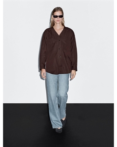 Рубашка с V-образным вырезом и карманами, коричневый Massimo dutti