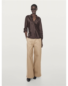 Атласная рубашка с рукавами «летучая мышь», шоколадный Massimo dutti