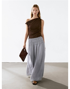 Длинная струящаяся юбка со сборками, синий Massimo dutti