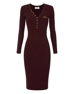 Платье миди в рубчик с нагрудным карманом, красный Elisabetta franchi