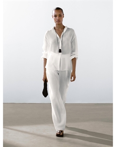 Рубашка из струящейся смеси рами, белый Massimo dutti