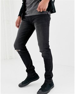 Черные выбеленные джинсы скинни D-struct