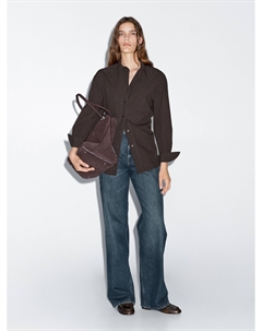 Длинная рубашка из 100% хлопкового поплина, коричневый Massimo dutti