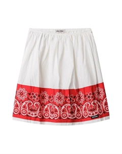 Юбка Slubbed Poplin Skirt, Bianco/Rosso Miu miu
