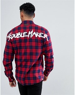 Рубашка в клетку на молнии с надписью Trouble Maker на спине Just junkies