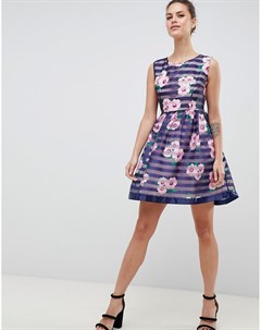 Короткое приталенное платье с цветочным принтом и полосками Zibi london