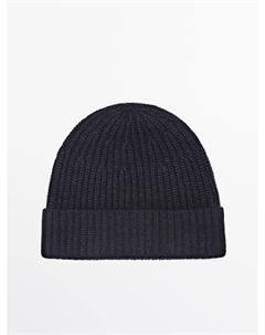 Шапочка бини из 100% кашемира в рубчик, темно-синий Massimo dutti