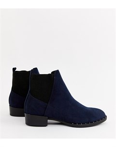 Темно синие ботинки на плоской подошве с заклепками New look