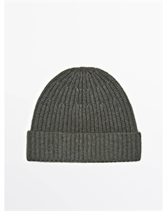Шапочка бини из 100% кашемира в рубчик, серо-коричневый Massimo dutti