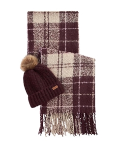 Комплект: клеточная шапка-бини и шарф Saltburn, красный Barbour