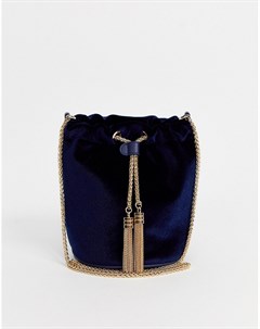 Темно синяя бархатная сумка мешок с золотистой цепочкой Forever new