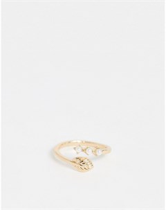 Золотистое кольцо на мизинец с листком и искусственным жемчугом Asos design