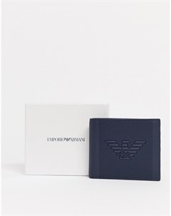 Темно синий кошелек для карточек и мелочи с тисненым логотипом Emporio armani