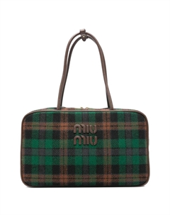 Плечевая сумка с тартановой отделкой и логотипом, зеленый Miu miu