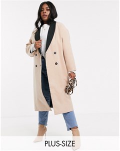Бежевое длинное легкое пальто с контрастным воротником Missguided plus