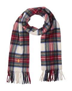 Клетчатый шарф с бахромой, белый Polo ralph lauren