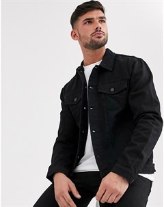 Черная джинсовая куртка классического кроя New look