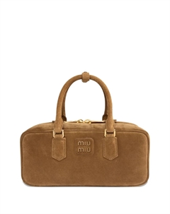 Стеганый клатч из замши, коричневый Miu miu