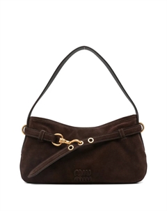 Сумка из замши на плечо с застежкой-крючком, коричневый Miu miu