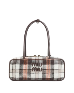 Клетчатая сумка на плечо с верхней ручкой, коричневый Miu miu