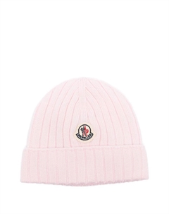 Шапка бини в рубчик с нашивкой-логотипом, розовый Moncler enfant