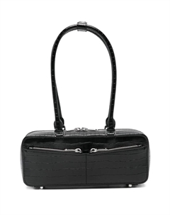 Сумка на плечо с застежкой-молнией и эффектом кожи крокодила, черный Self-portrait