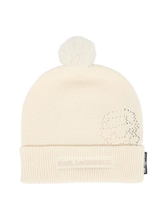 Шерстяная шапка с помпоном и вышитым логотипом, нейтральный Karl lagerfeld kids