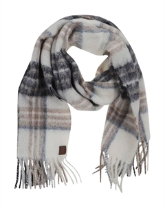 Шарф в клетку с бахромой, белый Eleventy