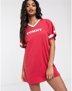 Красная хлопковая ночная сорочка с короткими рукавами Tommy hilfiger