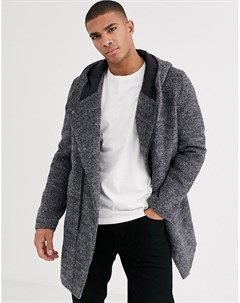 Серое асимметричное шерстяное пальто с капюшоном Esprit