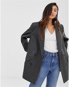 Oversize пиджак в винтажном стиле в тонкую полоску серого цвета Weekday