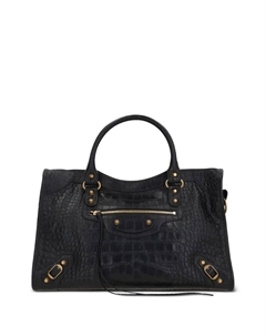 Сумка-тоут Le City среднего размера с тиснением под крокодила, черный Balenciaga