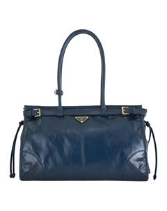 Кожаная сумка через плечо большая женская тёмно-синяя Prada