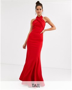 Красное платье макси с халтером Chi chi london tall