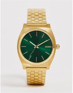 Золотистые часы из нержавеющей стали с зеленым циферблатом Time Teller Nixon
