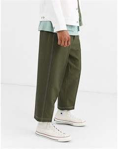 Фактурные брюки хаки с контрастными строчками Noak