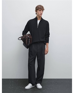 Вязаный свитер с воротником-стойкой и застежкой-молнией, черный Massimo dutti