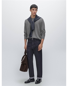 Вязаный свитер с круглым вырезом из 100% кашемира, антрацитово-серый Massimo dutti