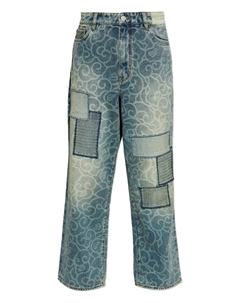 Джинсы с абстрактным узором в технике пэчворк, синий A bathing ape®